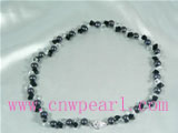 peacock freshwater pearl necklace with crystal beads